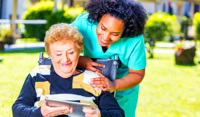 a caregiver woman with an elderly woman